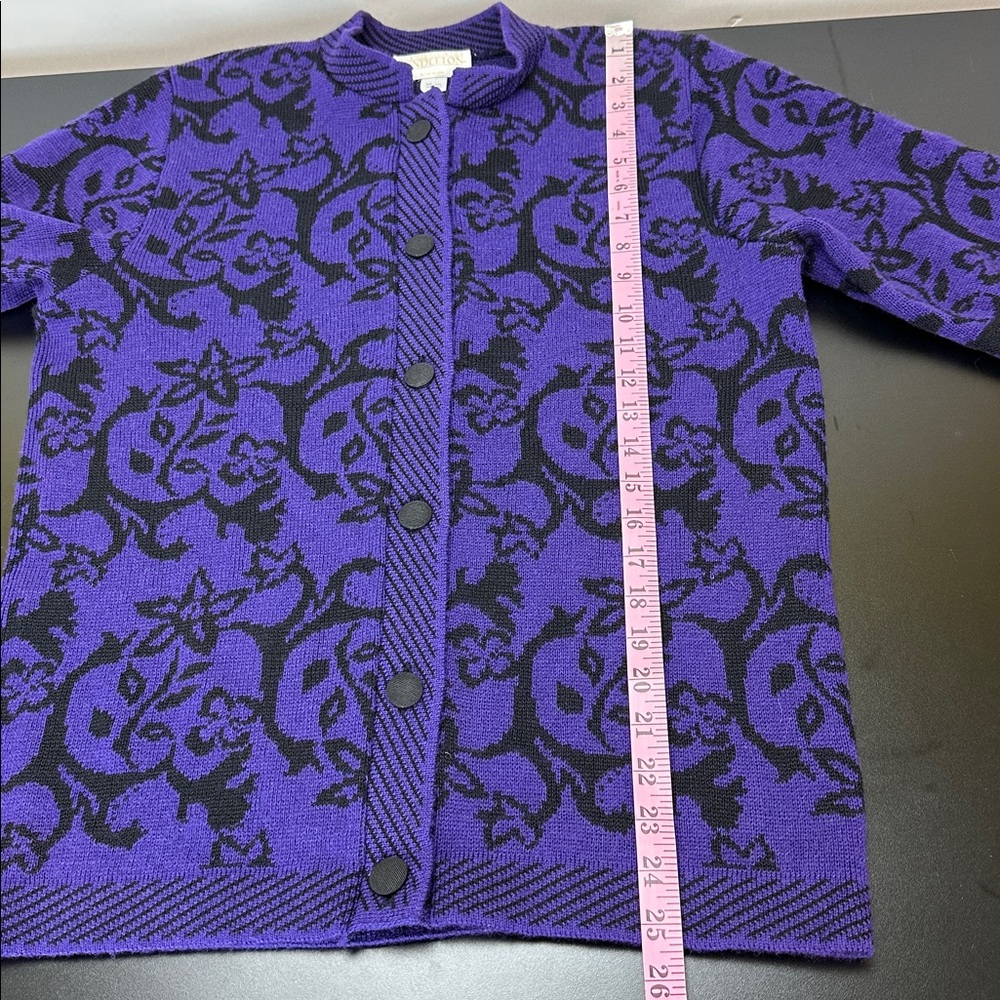 Pendleton Wool Blend Deep Purple Floral Pattern Button Sweater Cardigan M - Picture 7 of 10
